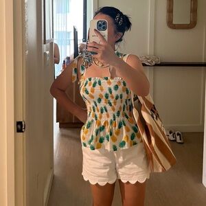 J crew Pineapple Print Smocked Top